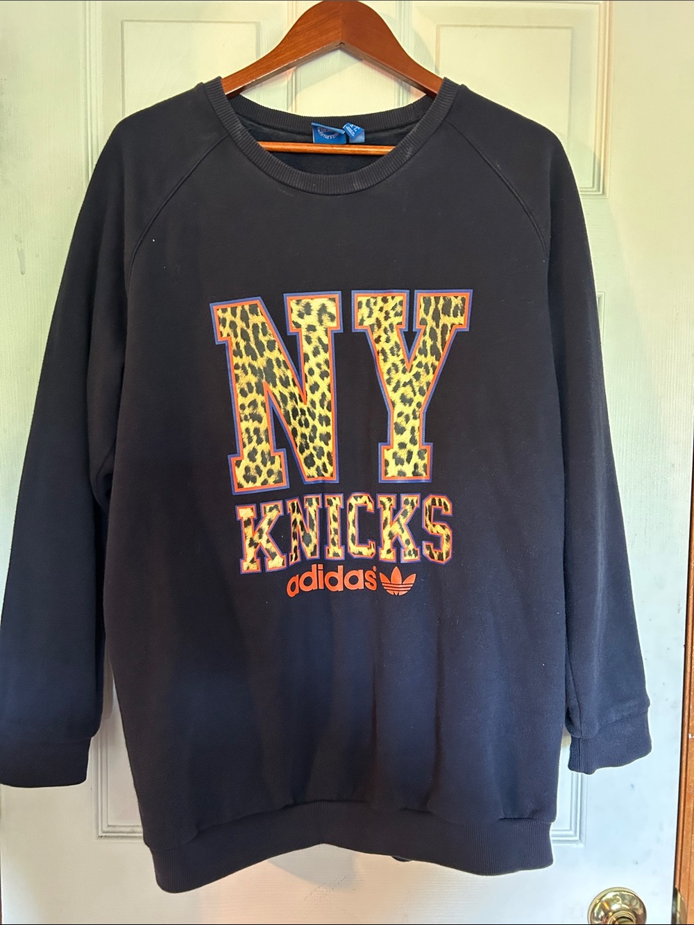 adidas Black Crewneck Sweatshirt with Leopard NY Knicks Graphic